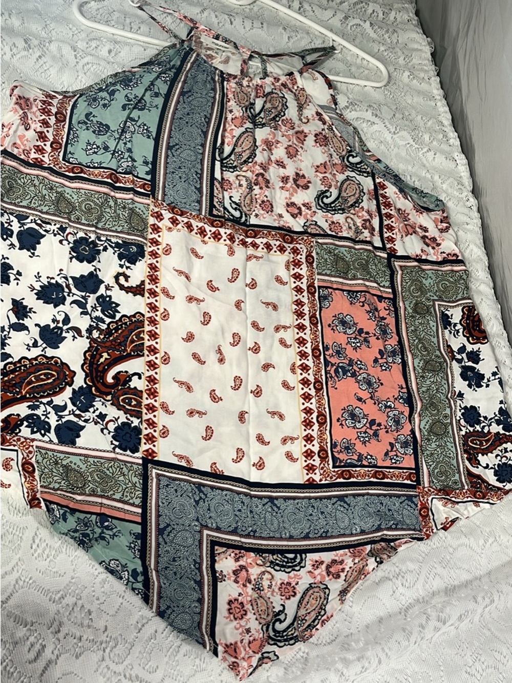 Patchwork Paisley Asymmetrical Top - Multicolor